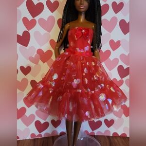 Red Heart Mesh Dress For Barbie (Handmade)